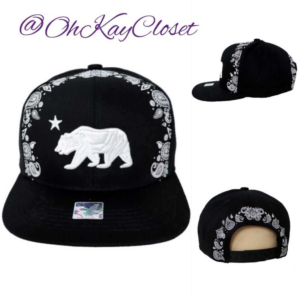 Cali Bear Bandana Print detail black white snapback OSFM Available in Gr…